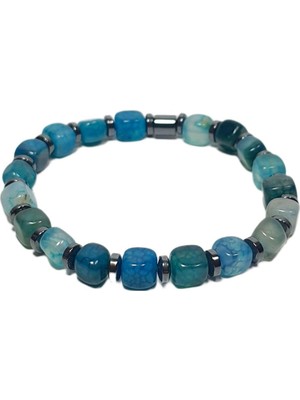 JTSS26BLK1741 Mavi Akik ve Hematit Doğaltaş Janti Bileklik