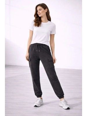 Sun&north Jogger Eşofman Altı Rahat Kalıp, Kargo Cepli, Lastikli Paça, Günlük Spor Pantolon - Füme