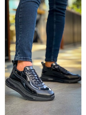 Roof Atelier Erkek Siyah Rugan Bağcıklı Kalın Taban Ayakakkabı - 2419 - Rst