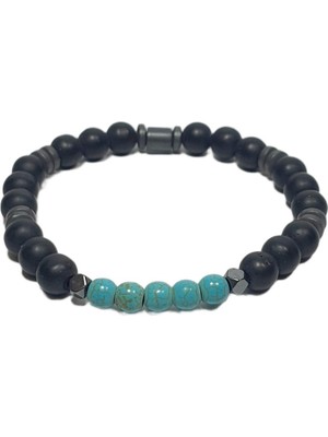 JTSS26BLK1750 Ceyt Turkuaz Hematit Onyx Doğaltaş Janti Bileklik