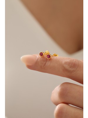 missamori 925 Ayar Gümüş Gold Kaplama Ruby Taşlı Tektaş Küpe