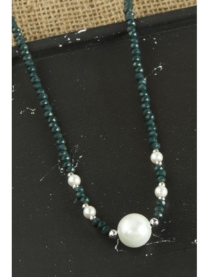 Zero Land Ozdestor Inci Kristal Kolye-Asker Yeşili