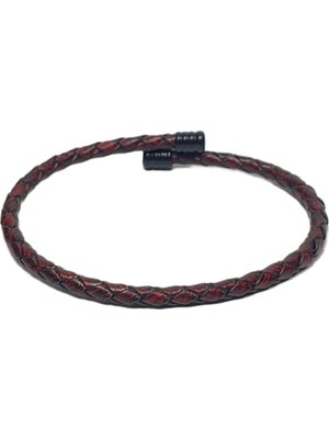 JTSS26BLK1718 Paslanmaz Çelik Bilezik Hakiki Deri Kaplama Garantili Janti Bileklik