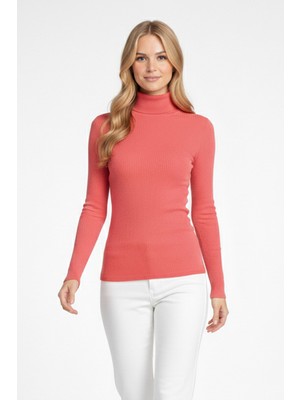 buğrahayalin Kadın Balıkçı Yaka Uzun Kollu Fitilli Triko Kazak Slim Fit Şık Günlük Bluz