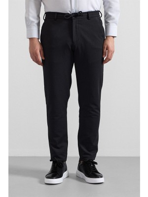 Süvari Siyah Slim Düz Gabardin Bağcıklı Su Geçirmez Jogger Pantolon