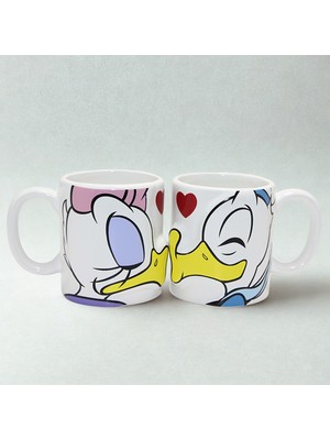 Mersi Shop Donald ve Daisy Duck Öpüşen Çift Kupa Bardak Seti Sevgili 2’li Kupa