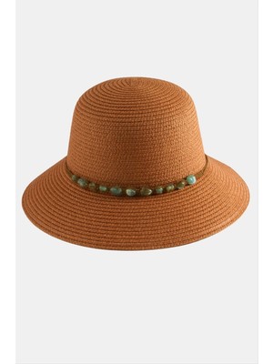 Zero Land Ozdestor Akik Doğaltaşlı Hasır Şapka-Pudra Rengi