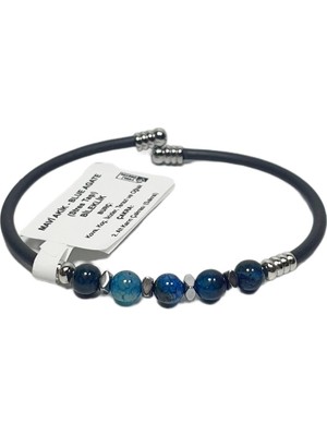 JTSS26BLK1763 Paslanmaz Çelik Bilezik Silikon Kaplama Mavi Akik ve Hematit Doğaltaşlı Garantili Janti Bileklik