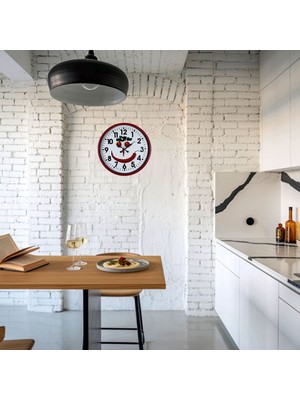 Kırmızı Happy Kitchen 36 cm Mutfak Duvar Saati