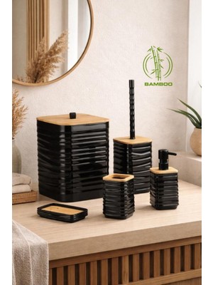 Okyanus Home Luna Siyah Bambu Detaylı 7lt 5'li Banyo Seti