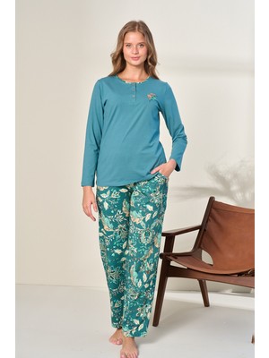 Remsa Kadın Penye Uzun Kol Pijama Takımı 3128 PETROL01