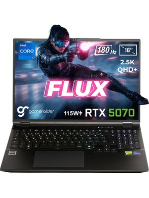 GameRaider FLUX GR16 Intel Core i7-14650HX GeForce RTX 5070 8GB 115W 12GB DDR5 1TB SSD 16 inç 2.5K QHD+ 180Hz FreeDos Gaming Laptop