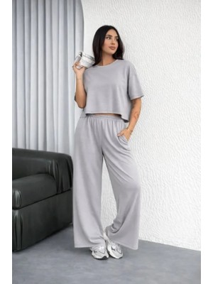 Drgy Osy Modal Yumuşak Dokulu Şalaş Oversize Ikili Takım Bol Paça Pantolonlu Rahat Günlük Takım - Gri