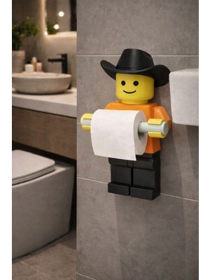 Modu3D LEGO Adam Tasarımlı Kovboy Şapkalı Tuvalet Kağıdı Tutacağı – Eğlenceli & Dekoratif Banyo Aksesuarı
