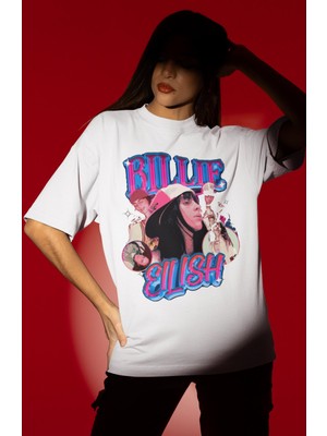 Sevbano Tasarım Billie Eilish Şarkıcı Baskılı Unisex Oversize Tişört
