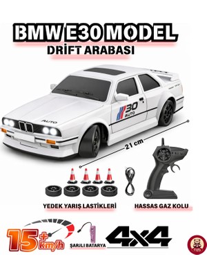 Giffy Oyuncak Bmw E30 Drift Araba 4x4 Uzaktan Kumandalı Araba 2.4ghz Şarjlı LED Işıklı 15 Km Hız Araba Siyah-Beyaz Renk Seçenekleriyle