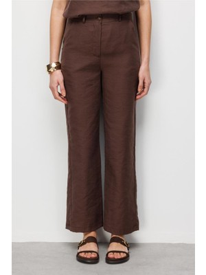 Mizalle Geniş Paça Kahverengi Basic Pantolon