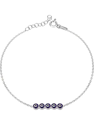 Emiliano Jewellery Gümüş Kaplamalı Nazar Boncuğu Desenli Gümüş Bileklik