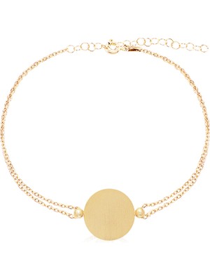 Emiliano Jewellery Çift Sıra Zincirli Altın Kaplama Yuvarlak Plakalı Gümüş Bileklik