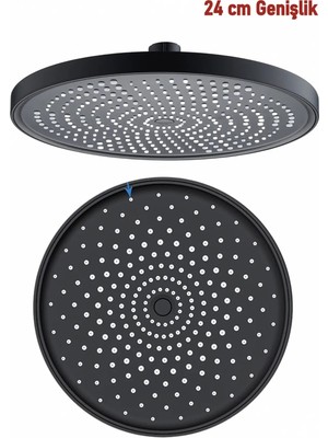 Banyonatural 24 cm Siyah Tepe Duş Başlığı - Kireç Kırıcılı, 360° Dönebilen Yağmur Etkili Modern Duş Başlığı