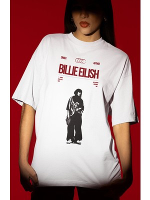 Sevbano Tasarım Billie Eilish Şarkıcı Baskılı Unisex Oversize Tişört