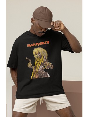 Sevbano Tasarım Iron Maiden Rock Metal Müzik Grubu Baskılı Unisex Oversize Tişört