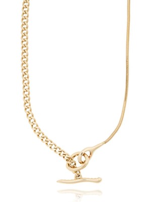 14 Ayar Altın Roberto Bravo Çift Zincir Tasarım Kolye