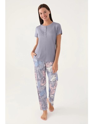 Pierre Cardin 8801-X Leaf Yarım Kollu Battal Büyük Beden Pijama Takım