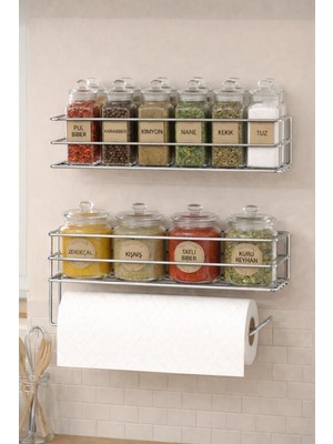 Sas Haus Yapışkanlı Baharatlık 2’li Metal Kağıt Havluluk Siyah Baharat Standı Mutfak Rafı Organizer Krom