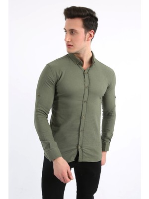 buğrahayalin Erkek Günlük Armür Desenli Likralı Gömlek