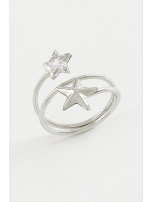 Zero Land Ozdestor Kalp Yıldız Zirkon Taşlı Yüzük-Gümüş Rengi