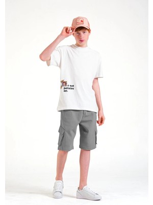 Queen Kids 8265 Erkek Çocuk Double Face Şort Gri