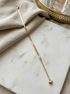 Meneva Aksesuar Zarif Italyan Ezme Zincir Kalp Detaylı Paslanmaz Çelik Bileklik