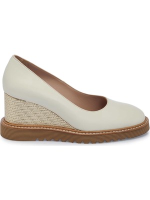 Tergan Bej Hakiki Deri Kadın Dolgu Topuklu Ayakkabı - K25I1AY68092-A25