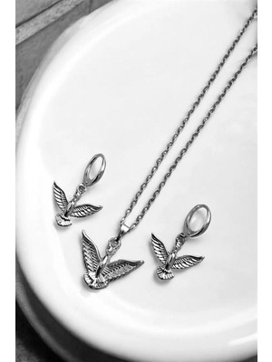 twingold Melek Tasarımlı Kolye Küpe Takım Seti