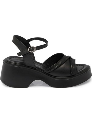 Tergan Siyah Hakiki Deri Kadın Sandalet - K25Y1SN68057-A23