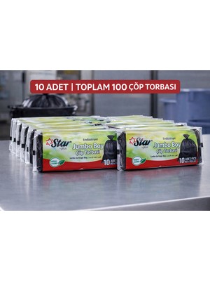 VeraGlobe Buğz Star Plus Endüstriyel Jumbo Boy Atık Poşeti 80X110 cm 10LU Dayanıklı Sanayi Tipi Atık Torbası 10 Adet