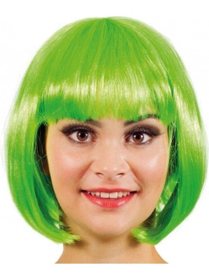 VeraGlobe Buğz Yeşil Parti Peruğu Kısa Küt Saç