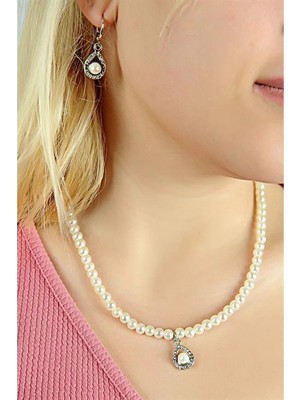 twingold Özel Tasarımlı Inci ve Zirkon Taşlı Kolye Küpe Inci Takım