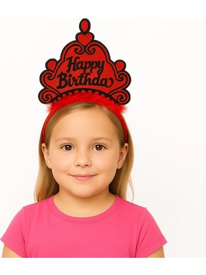 VeraGlobe Buğz Kırmızı Happy Birthday Doğum Günü Prenses Tacı