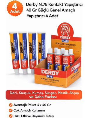 VeraGlobe Buğz Derby N.78 Kontakt Yapıştırıcı 40 gr Güçlü Genel Amaçlı Yapıştırıcı 4 Adet