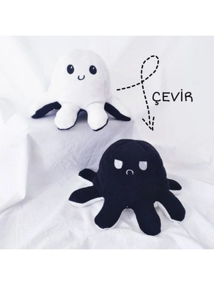 VeraGlobe Buğz Ahtapot Yastık Çevirdikçe Trip Değiştiren Eğlenceli Yastık Siyah - Beyaz