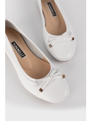 Tunaelli Kadın Beyaz Hakiki Doğal Deri 35-41-42 Numara Babet