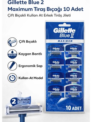 VeraGlobe Buğz Jilet Blue 2 Maximum Tıraş Bıçağı 10 Adet Çift Bıçaklı Kullan At Erkek Tıraş Jileti