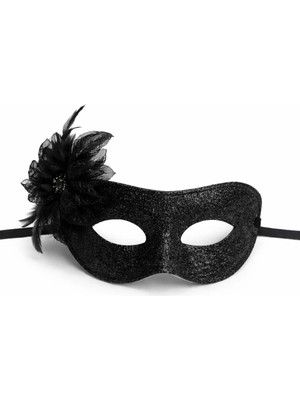 VeraGlobe Buğz Siyah Simli Tüylü Balo Maskesi