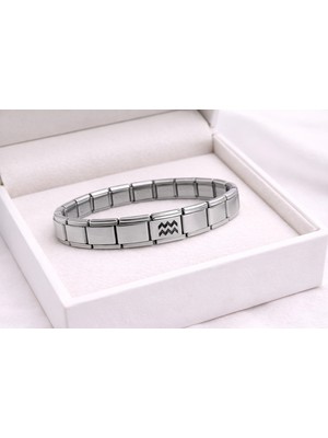 VeraGlobe Buğz Çelik Nomination Bileklik Kova Burcu | Paslanmaz Çelik Burç Bilekliği | Modern ve Özgün Tasarım