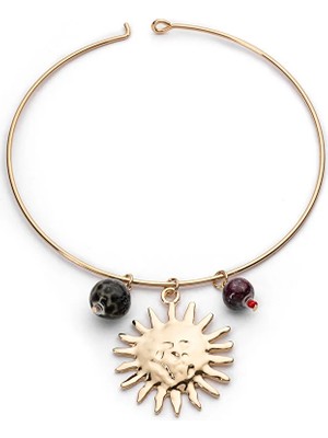 Twist KONTRAST TAŞLI VE GÜNEŞLİ PLAKA KOLYE TS1260051072265