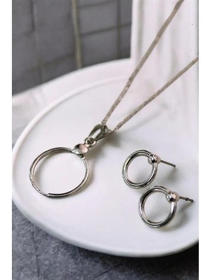 twingold Yuvarlak Tasarımlı Kolye Küpe Takım Seti