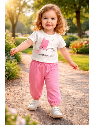 Almira Anne Bebek Bebek Kız Takım, Pembe Keten Giyim, Rahat ve Şık Günlük Giyim