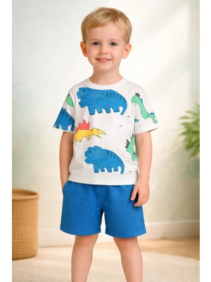 Almira Anne Bebek Yazlık Erkek Çocuk Dinazor Baskılı Kısa Kollu Takım